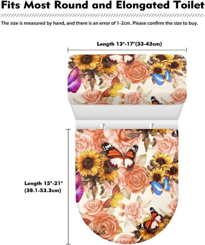Flashideas Floral Butterfly Toilet Lid Cover and Toilet Tank Cover 2Pcs Toilet Seat Cover and Tank Lid Covers Stretch Toilet Covers Set for Bathroom Fits Most Toilet Tanks & Lids - Image 5